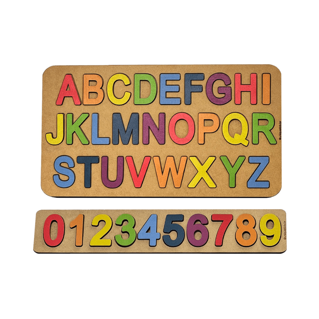 Conjunto Quebra-cabeça Alfabeto + Números 0 à 9 (Caixa Alta) - UniqueKids: Artigos Pedagógicos Personalizados